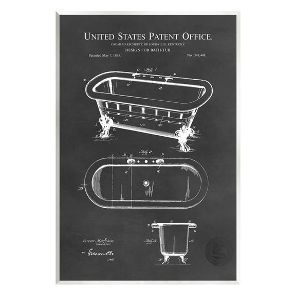 Stupell Industries Bathroom Tub Patent Diagram Graphic Art Unframed Art Print Wall Art, Design by Karl Hronek