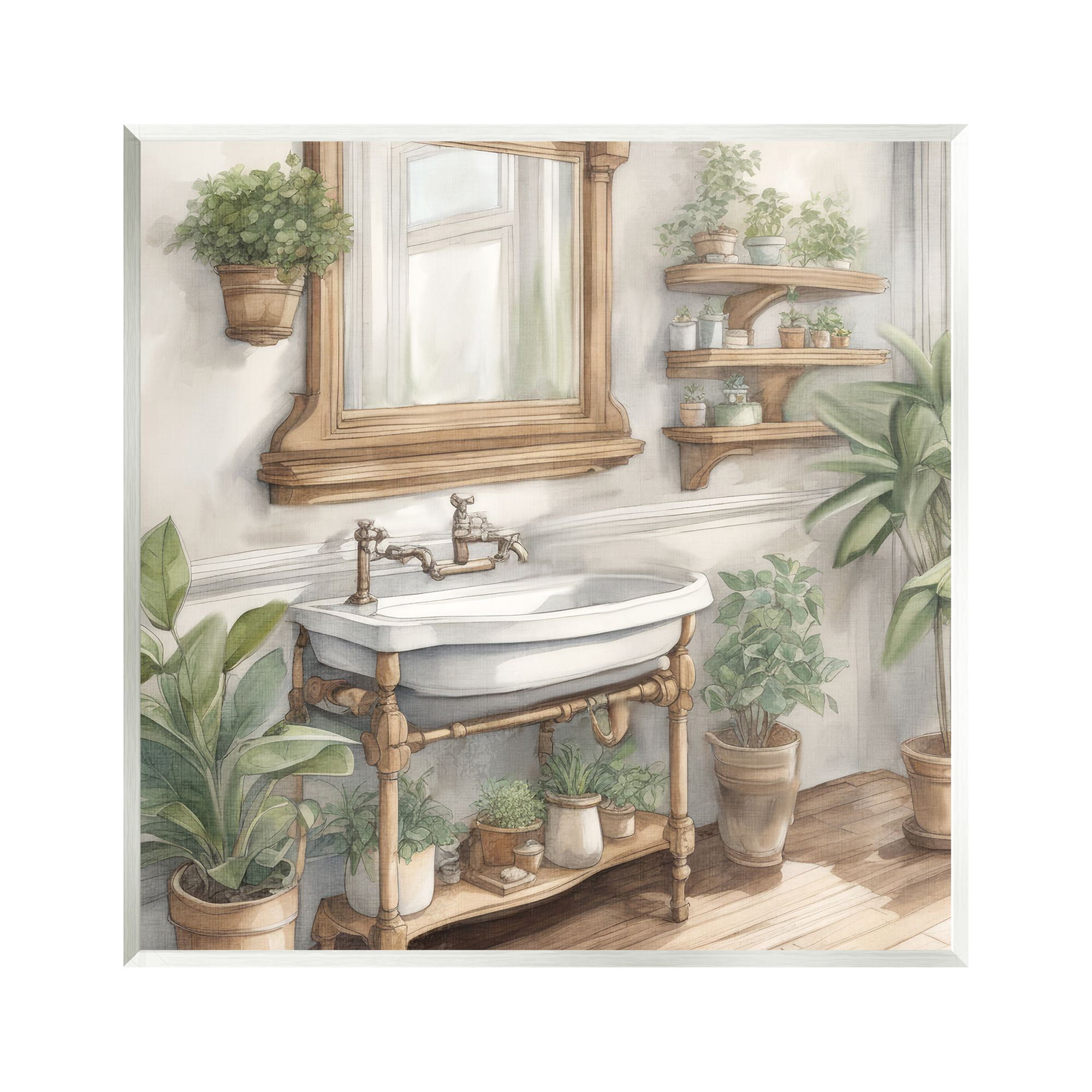 Stupell Industries Bathroom View with Plants Botanical & Floral Painting Unframed Art Print Wall Art, 12 x 12
