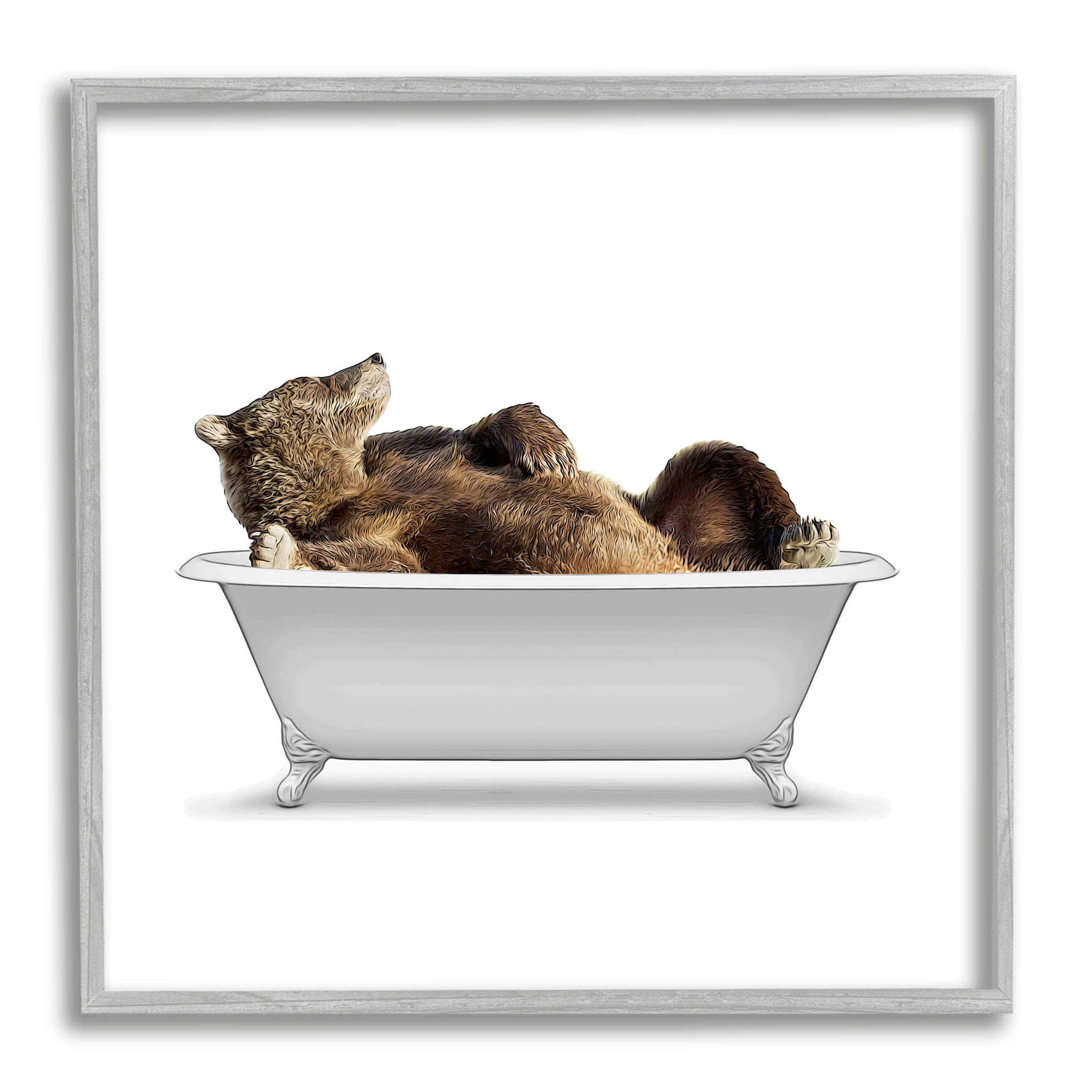 Stupell Industries Bathroom Wildlife Bear in Tub Graphic Art Gray Framed Art Print Wall Art, Design by Annalisa Latella
