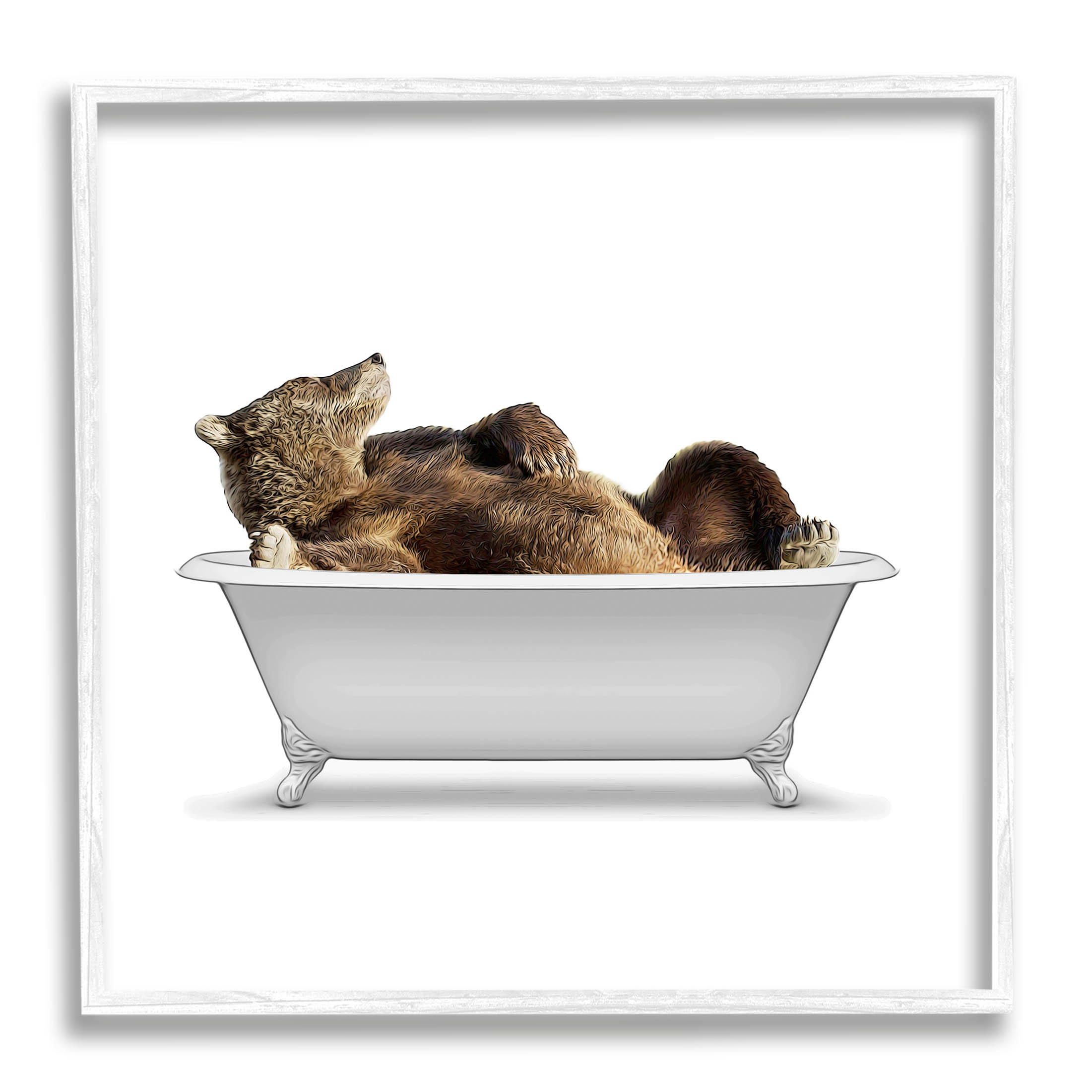 Stupell Industries Bathroom Wildlife Bear in Tub Graphic Art White Framed Art Print Wall Art, Design by Annalisa Latella