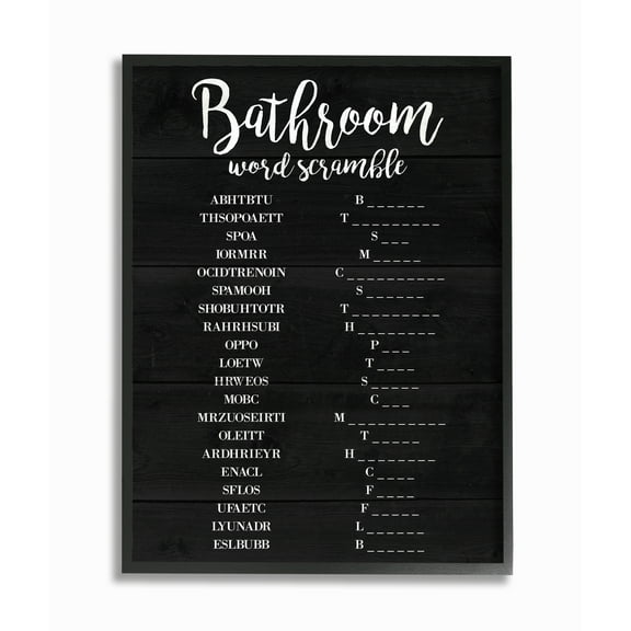 Stupell Industries Bathroom Word Scramble Black And White Word Design Framed Wall Art by Daphne Polselli