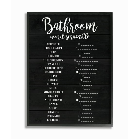 Stupell Industries Bathroom Word Scramble Black And White Word Design Framed Wall Art by Daphne Polselli