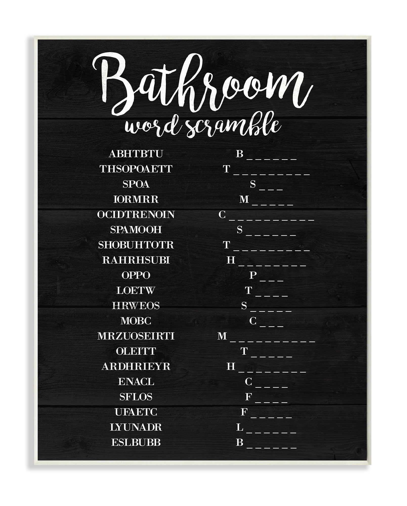 Stupell Industries Bathroom Word Scramble Black And White Word Design Graphic Art Unframed Art Print Wall Art, 13x19, by Daphne Polselli
