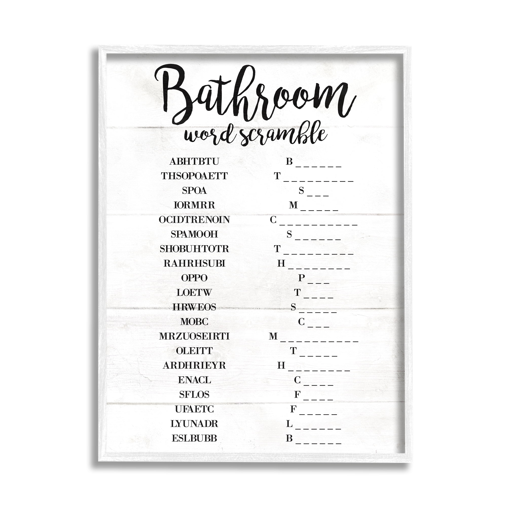 Stupell Industries Bathroom Word Scramble White And Black Word Design, 16 x 20,Design by Daphne Polselli