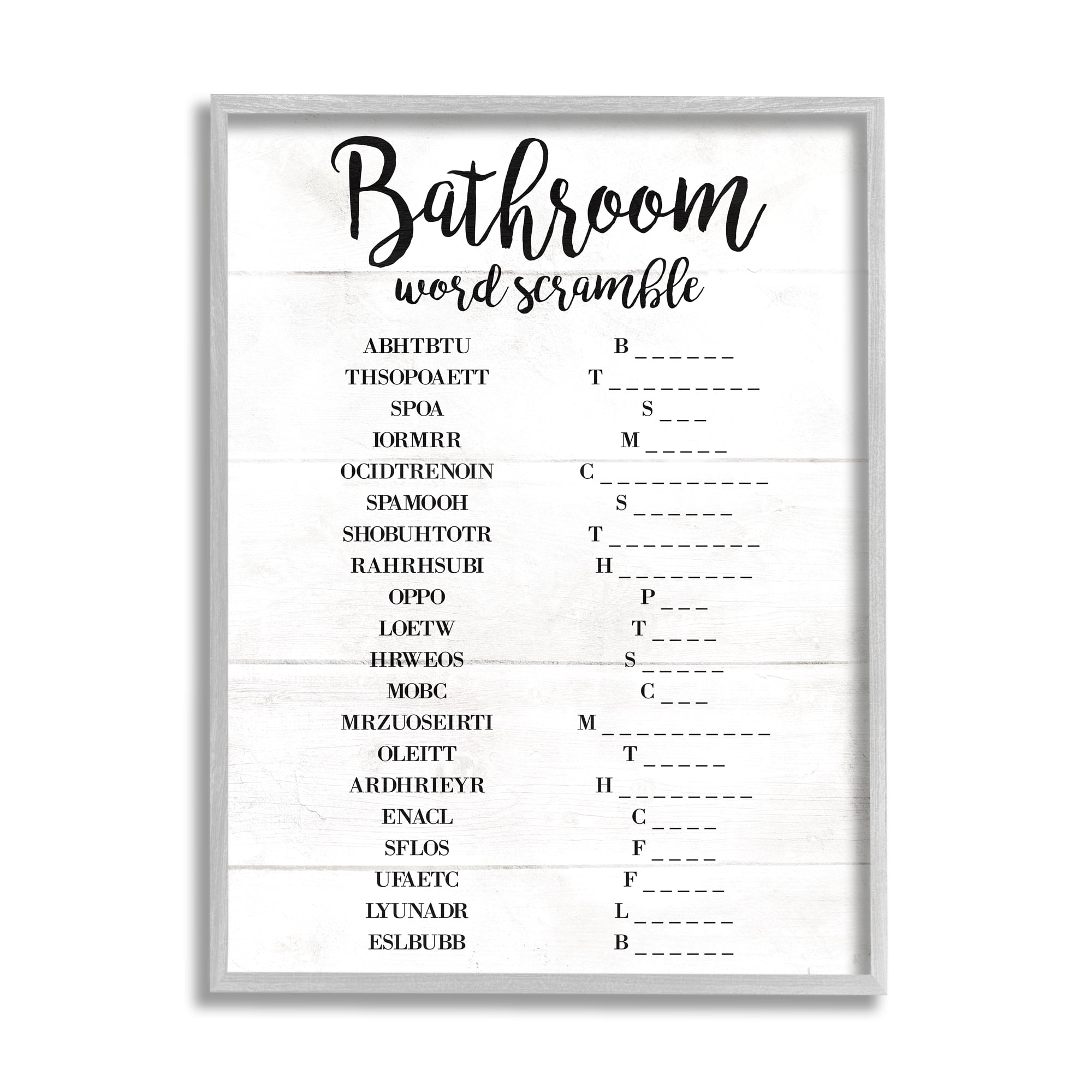 Stupell Industries Bathroom Word Scramble White And Black Word Design, 24 x 30,Design by Daphne Polselli