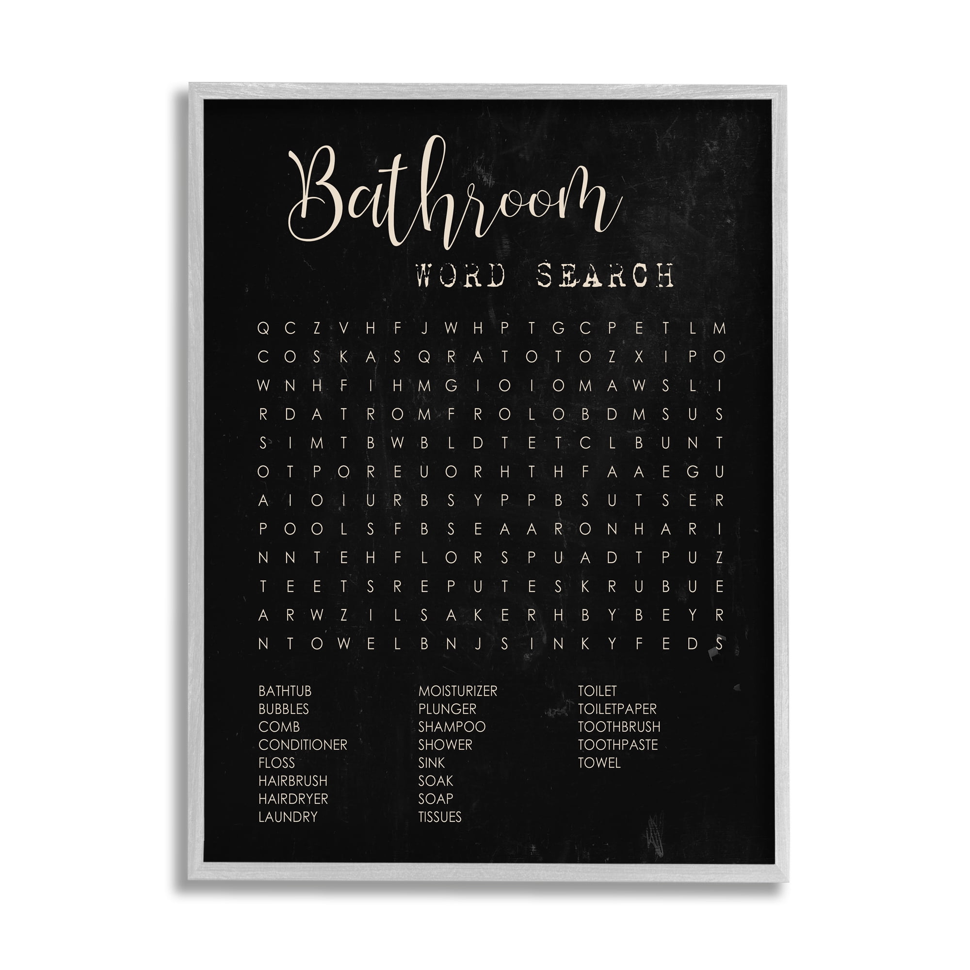 Gray Framed Motivational Bathroom Word Search Canvas Print