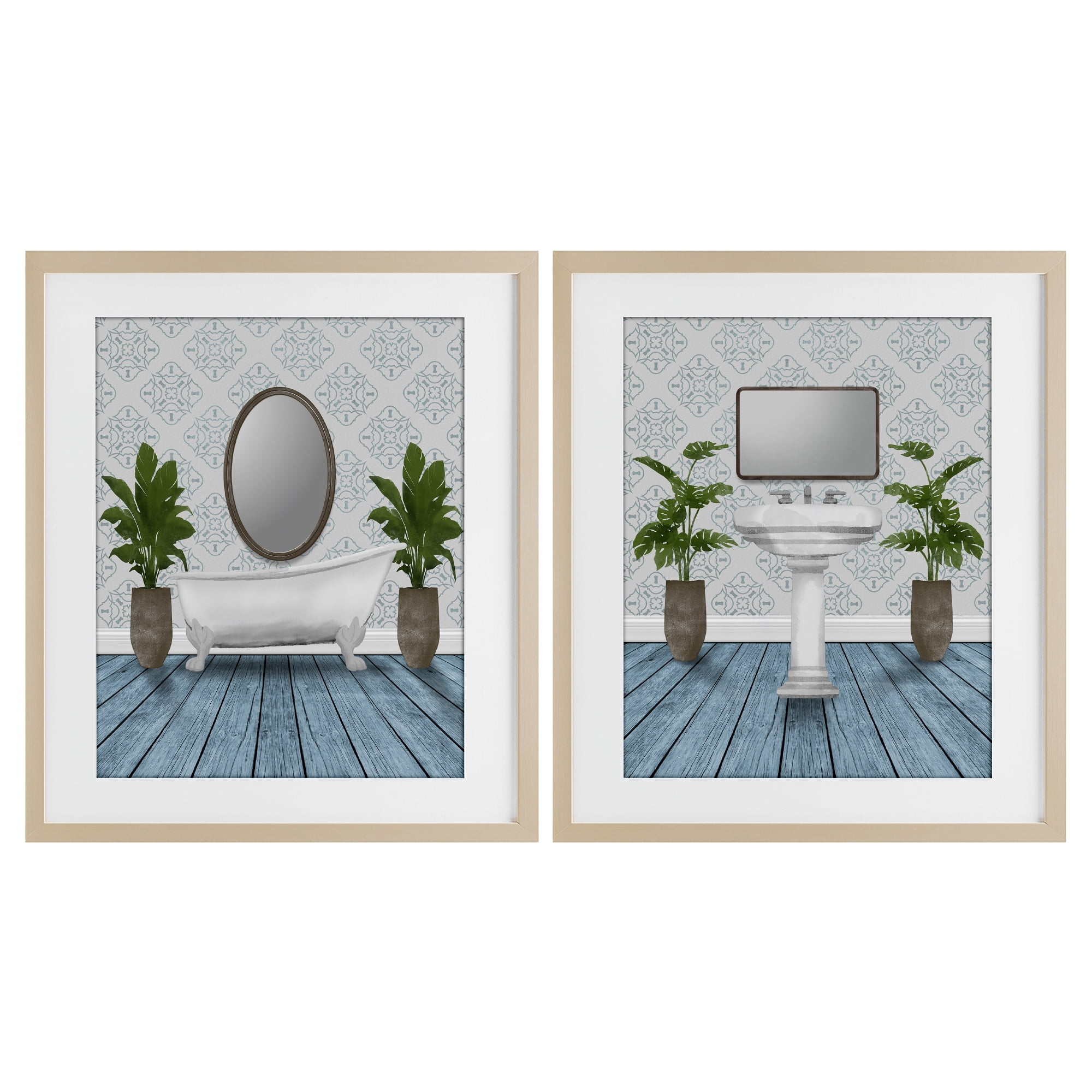 Stupell Industries Bathroom's Restful Wash 2 Piece Birch Framed Print Under Glass Set, design by Marcus Prime