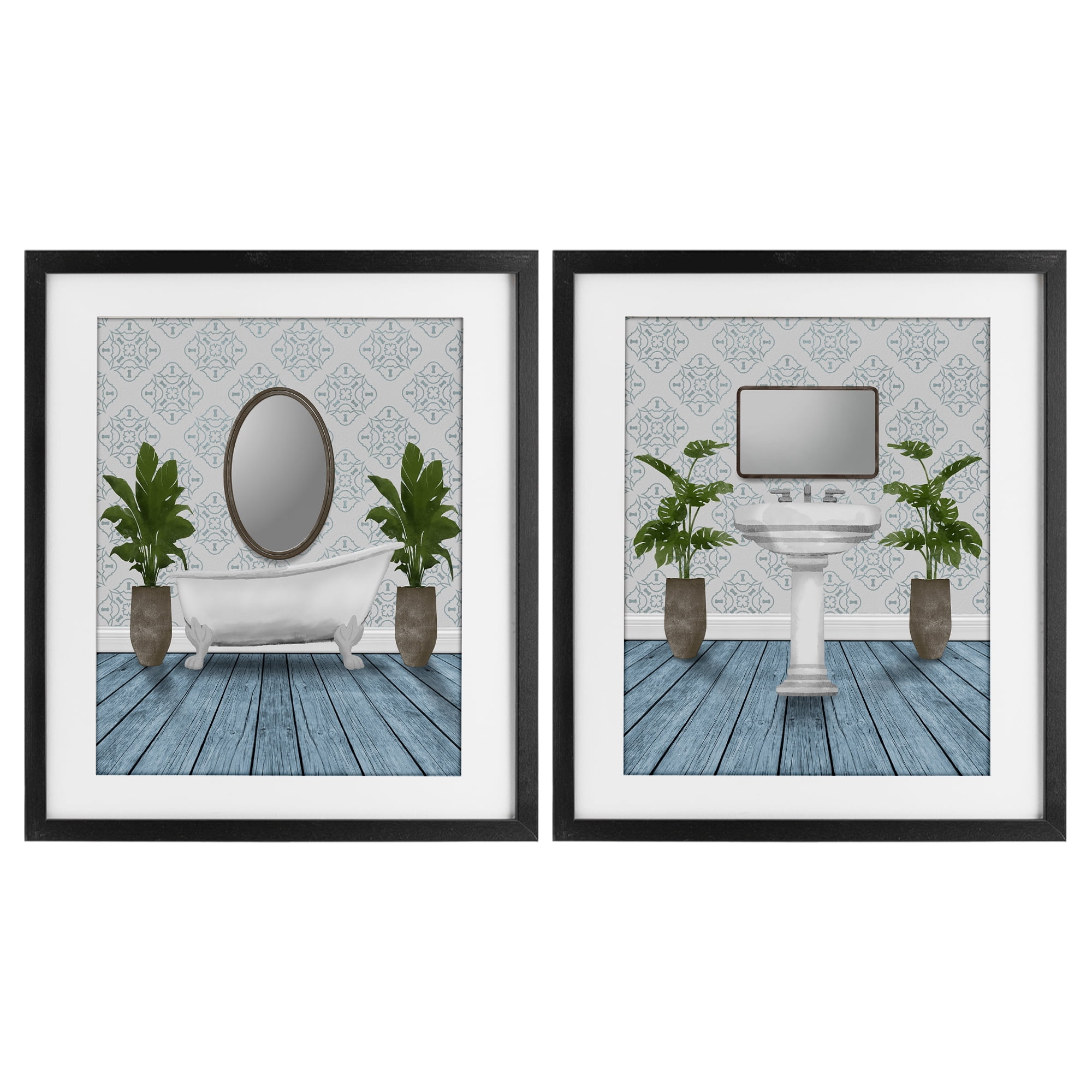 Stupell Industries Bathroom's Restful Wash 2 Piece Black Framed Print Under Glass Set, design by Marcus Prime