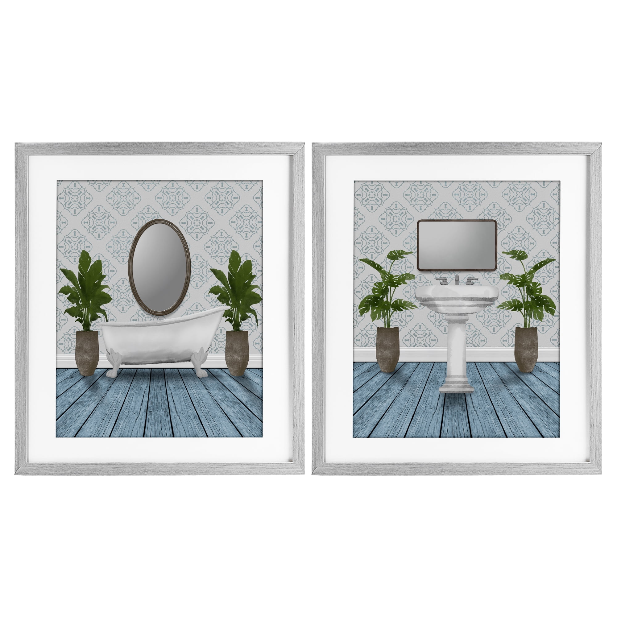 Stupell Industries Bathroom's Restful Wash 2 Piece Gray Framed Print Under Glass Set, design by Marcus Prime