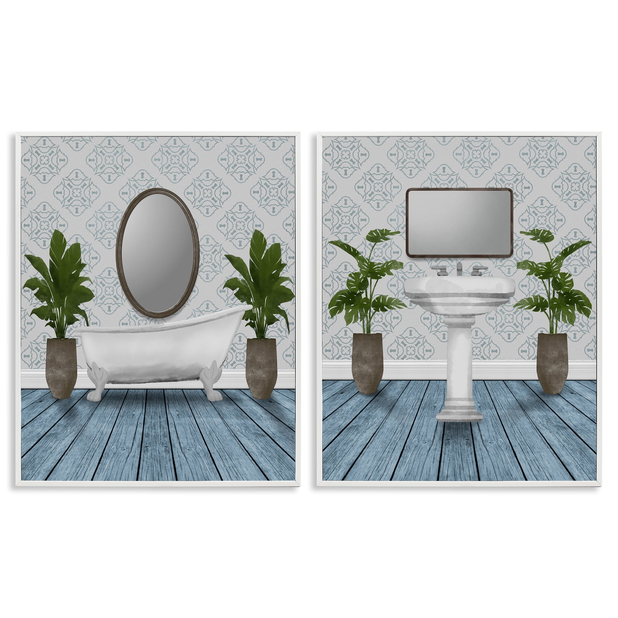 Stupell Industries Bathroom's Restful Wash 2 Piece White Framed Giclee Art Set, design by Marcus Prime