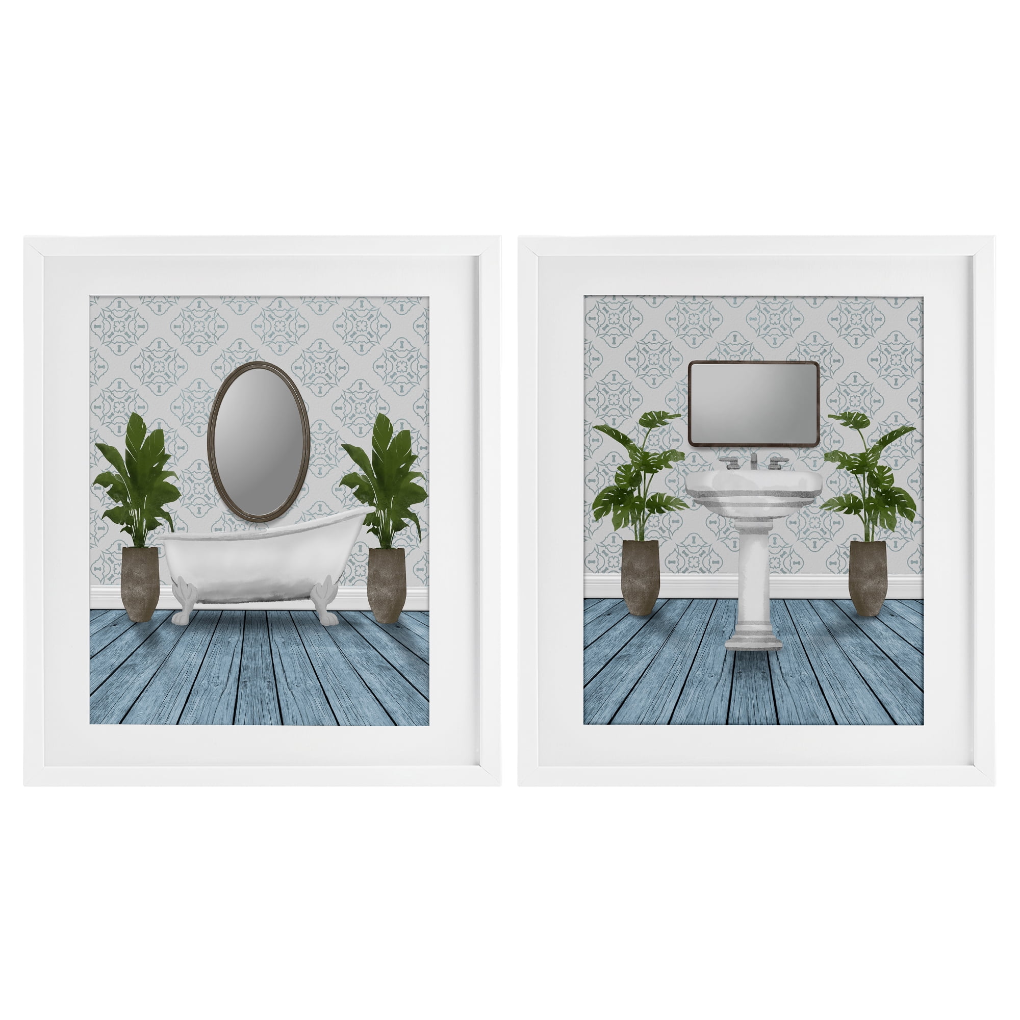 Stupell Industries Bathroom's Restful Wash 2 Piece White Framed Print Under Glass Set, design by Marcus Prime
