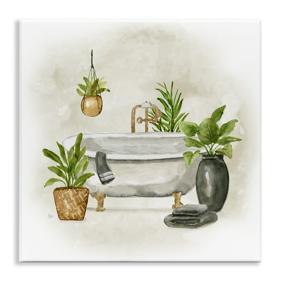 Stupell Industries Bathroom with Plants Bath & Laundry Painting Unframed Art Print Wall Art, 12 x 12