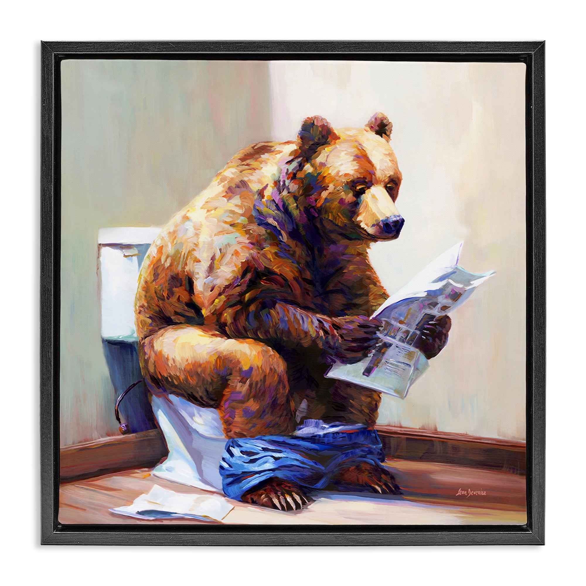 Stupell Industries Bathtub Bear with Graffiti Typography Painting Black Floater Framed Canvas Art Print Wall Art, 18 x 18