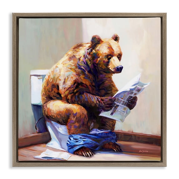 Stupell Industries Contemporary Bathtub Bear with Graffiti Brown Floating Frame Canvas Art, 18 x 18, by Leon Devenice