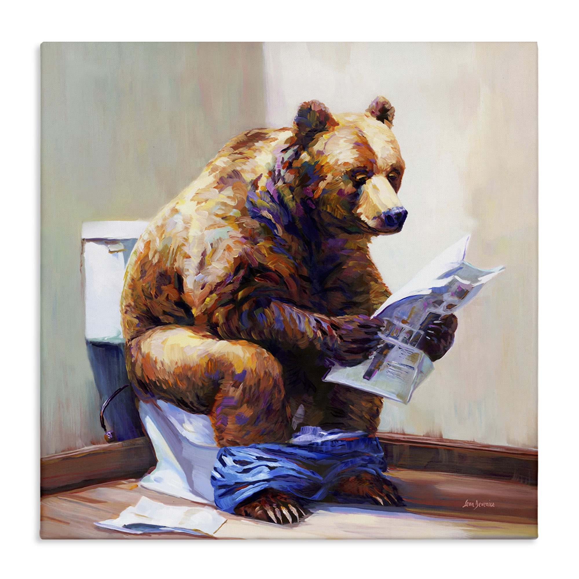 Stupell Industries Bathtub Bear with Graffiti Typography Painting Gallery Wrapped Canvas Art Print Wall Art, 17 x 17