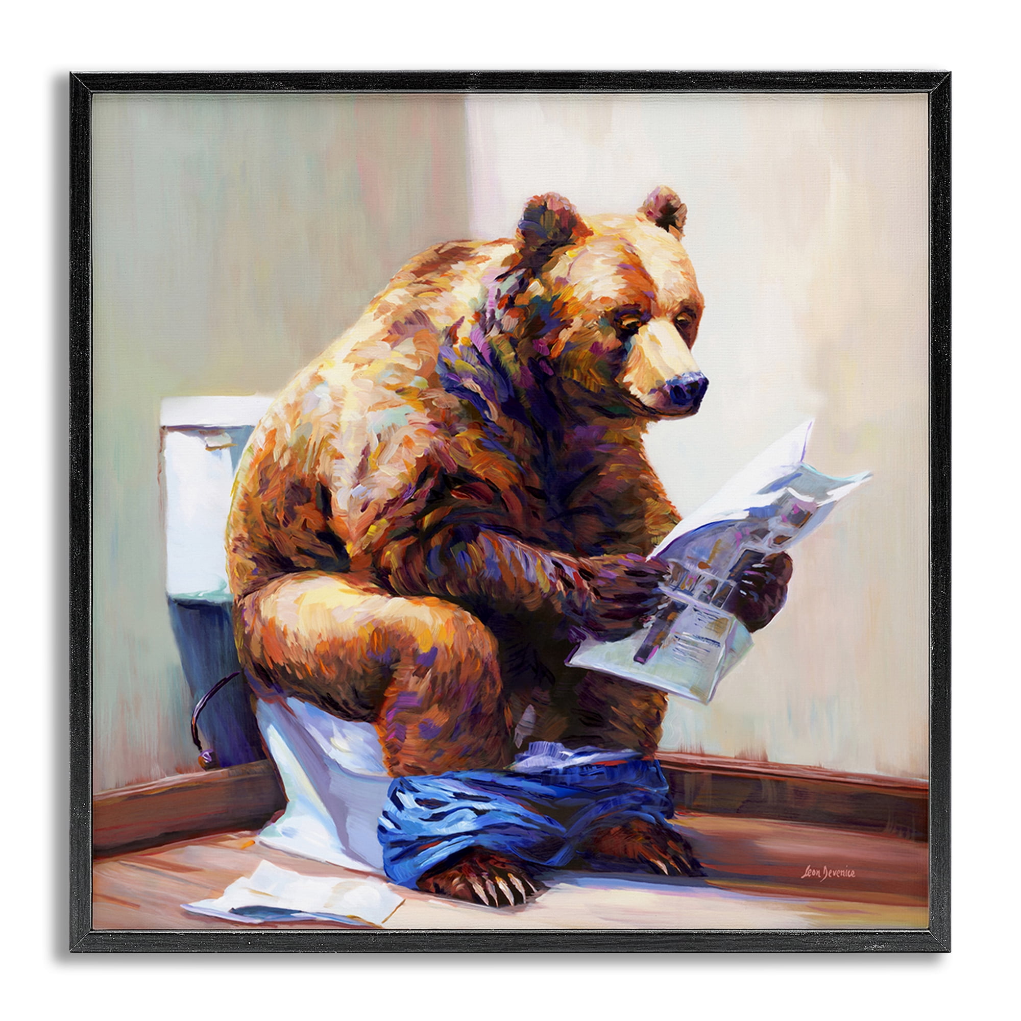 Stupell Industries Bathtub Bear with Graffiti Typography Painting Gray Framed Art Print Wall Art, 12 x 12