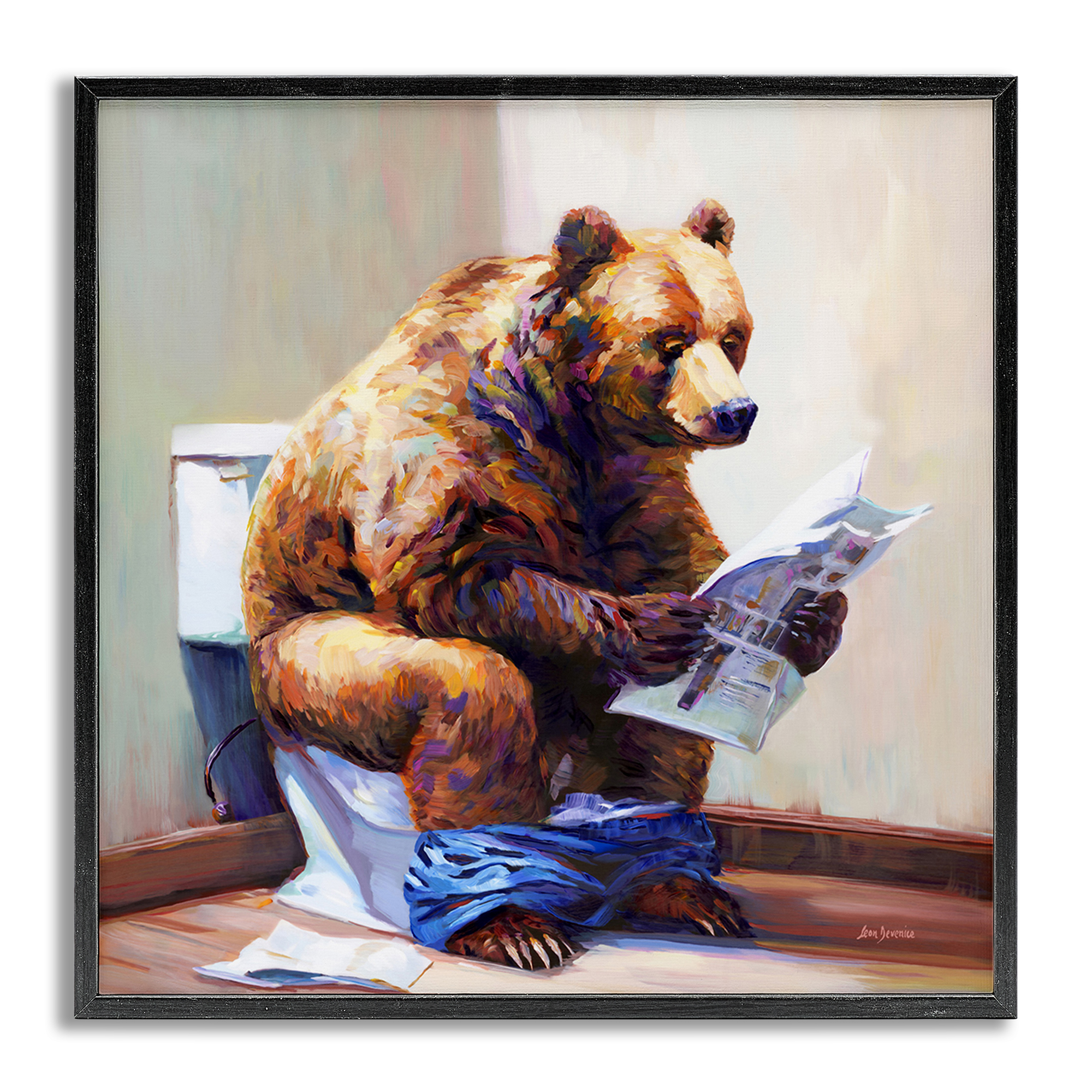 Stupell Industries Bathtub Bear with Graffiti Typography Painting Gray