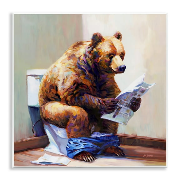Stupell Industries Bathtub Bear with Graffiti Typography Painting Unframed Art Print Wall Art, 12 x 12