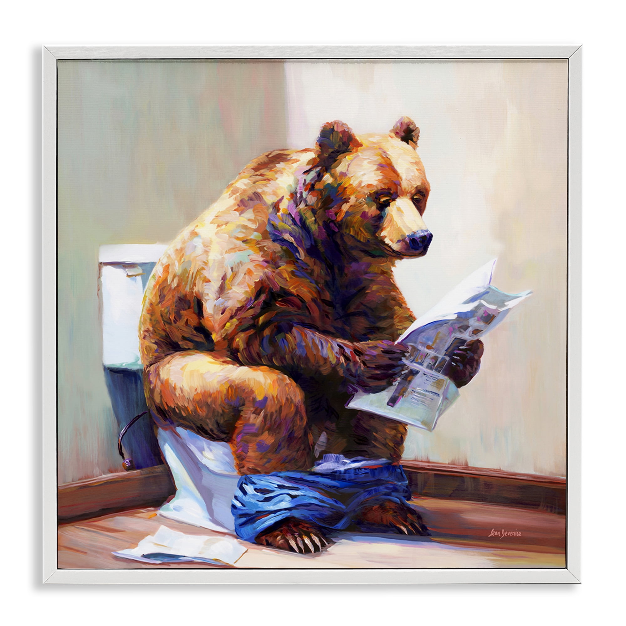 Stupell Industries Bathtub Bear with Graffiti Typography Painting White Framed Art Print Wall Art, 17 x 17