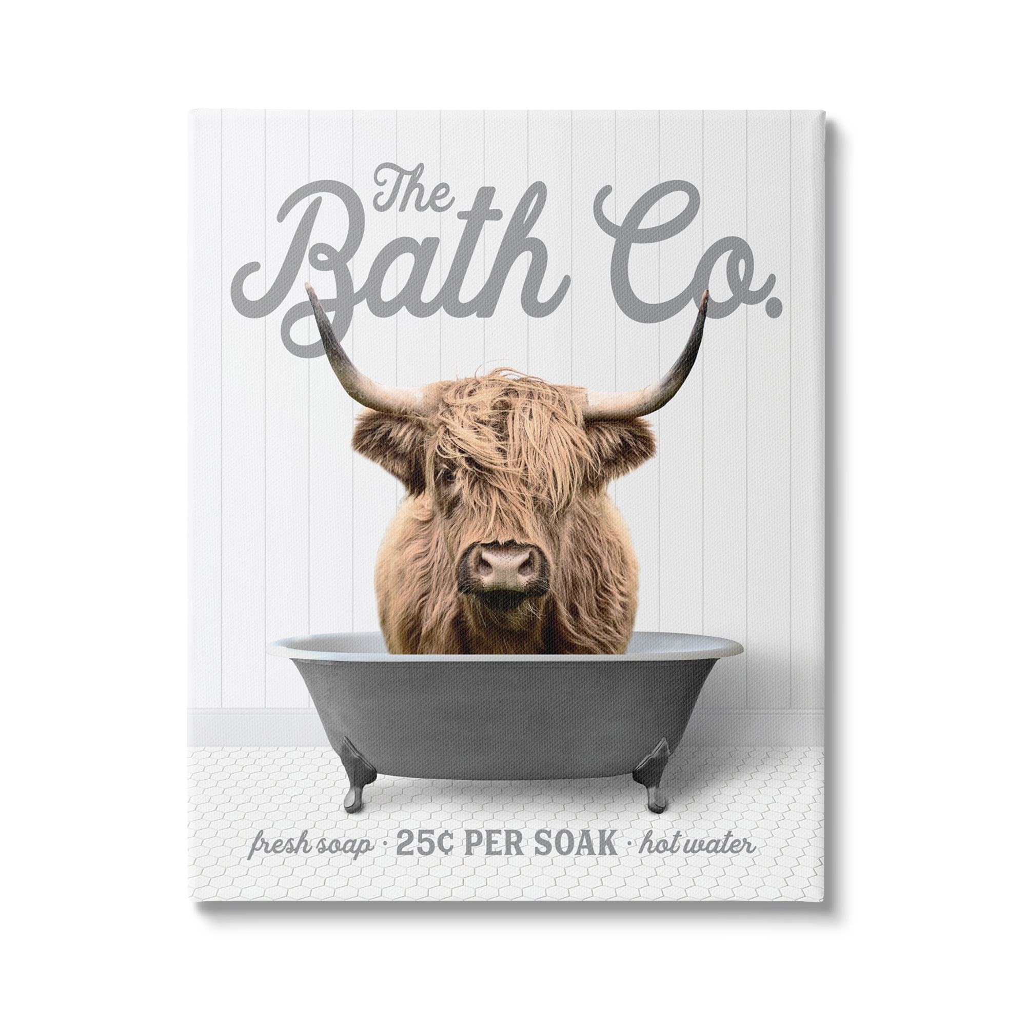 Stupell Industries Bathtub Highland Cow Animals & Insects Painting Gallery Wrapped Canvas Print Wall Art, 30 x 40