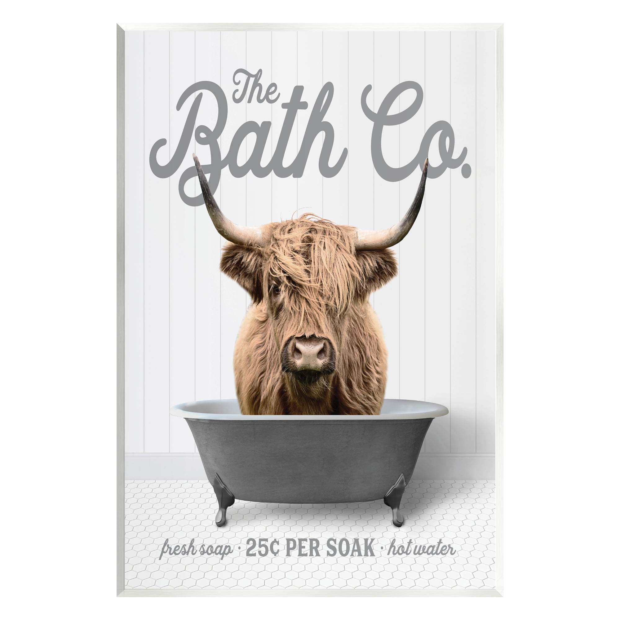 Highland Cow in Bathtub Wall Art Plaque, 10 x 15