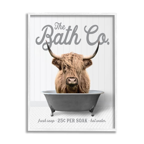 Stupell Industries Bathtub Highland Cow Animals & Insects Painting White Framed Art Print Wall Art, 16 x 20