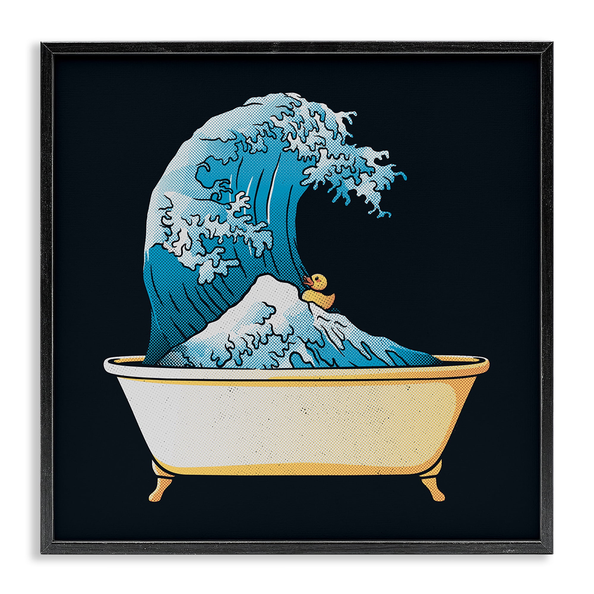 Stupell Industries Bathtub with Kanagawa Wave Black Framed Giclee Art, design by Tobe Fonseca