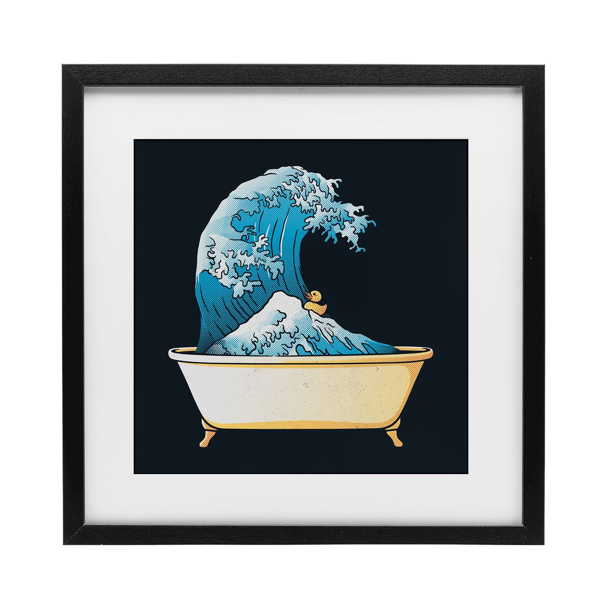 Stupell Industries Bathtub with Kanagawa Wave Black Framed Print Under Glass, design by Tobe Fonseca