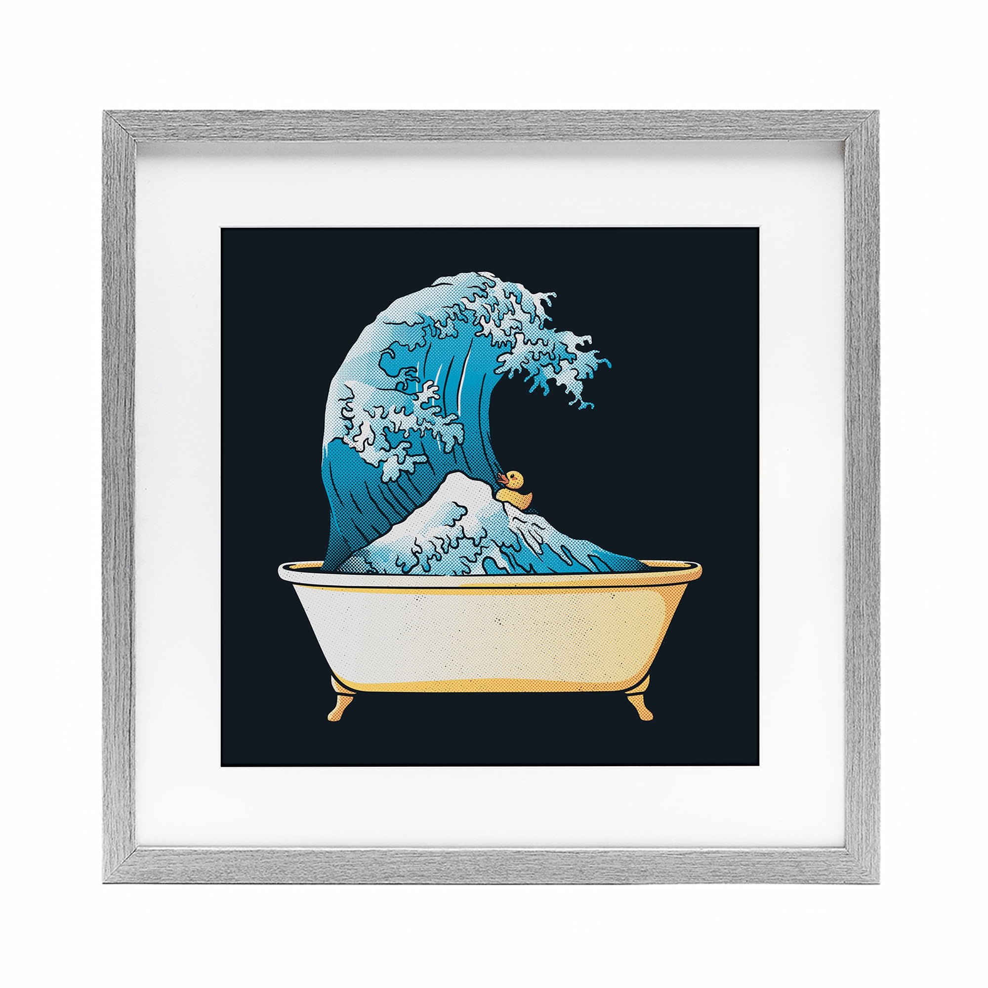 Stupell Industries Bathtub with Kanagawa Wave Gray Framed Print Under Glass, design by Tobe Fonseca