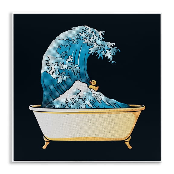 Stupell Industries Bathtub with Kanagawa Wave Wall Plaque Art, design by Tobe Fonseca
