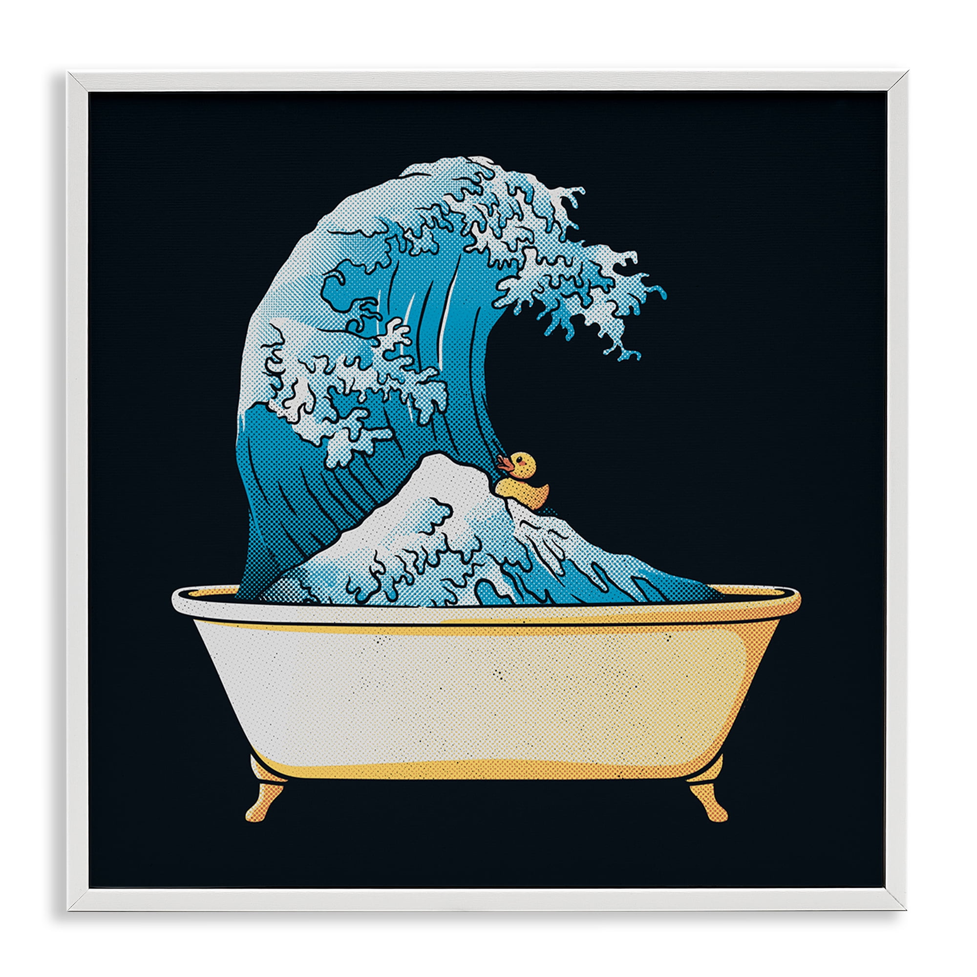 Stupell Industries Bathtub with Kanagawa Wave White Framed Giclee Art, design by Tobe Fonseca