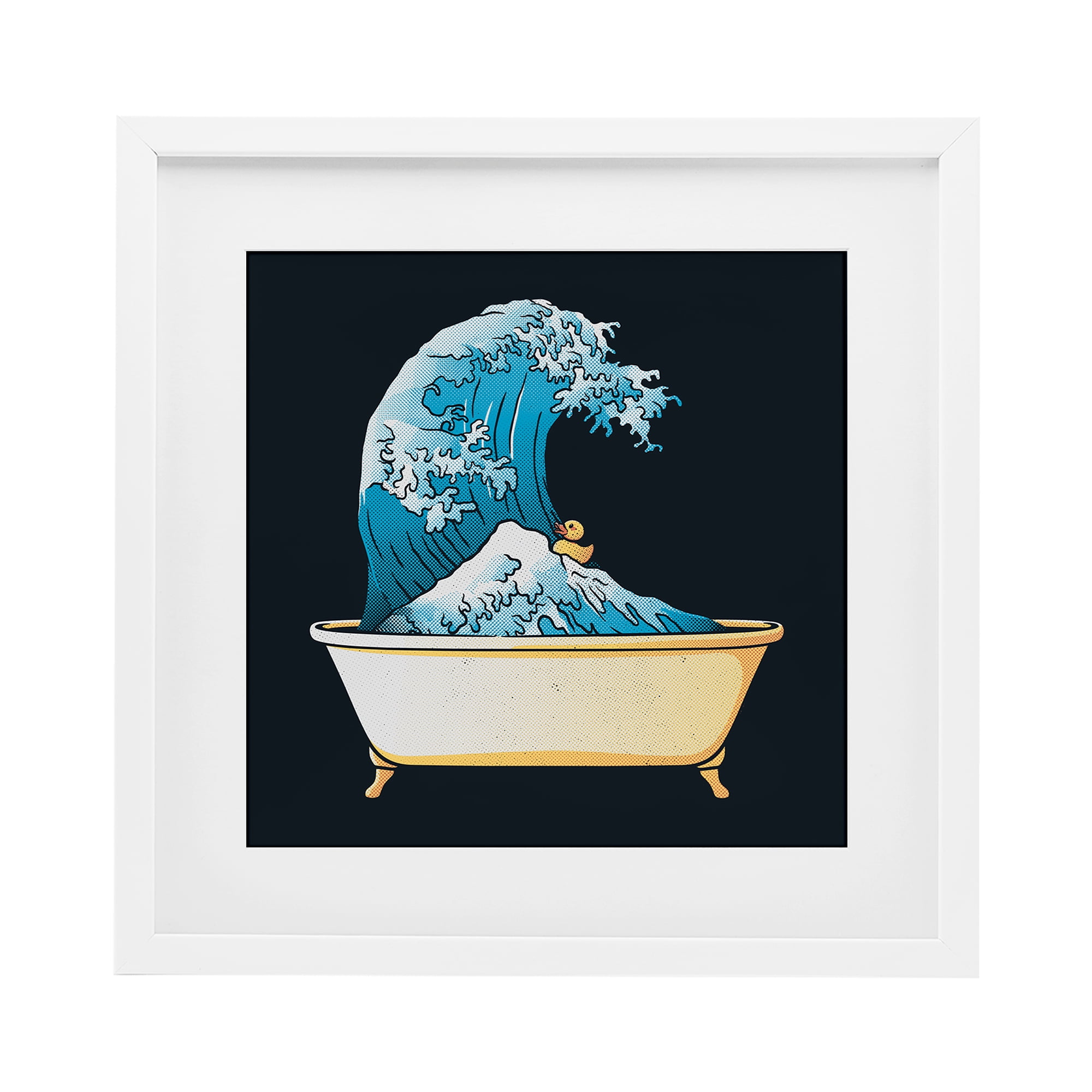Stupell Industries Bathtub with Kanagawa Wave White Framed Print Under Glass, design by Tobe Fonseca