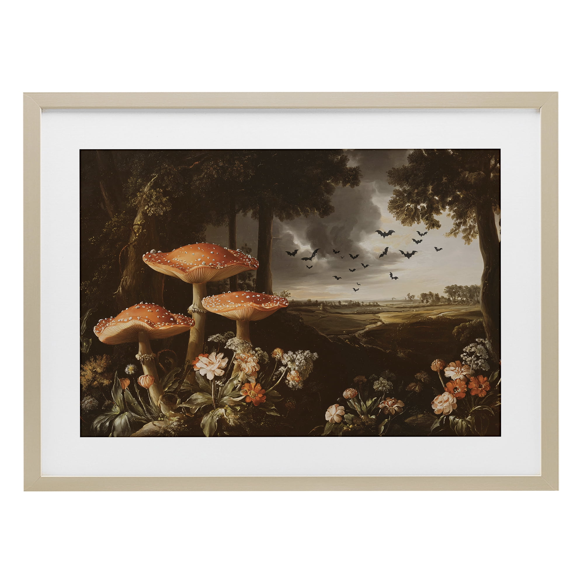 Stupell Industries Bats in Autumn Forest Birch Framed Print Under Glass, design by Jacky Ngan