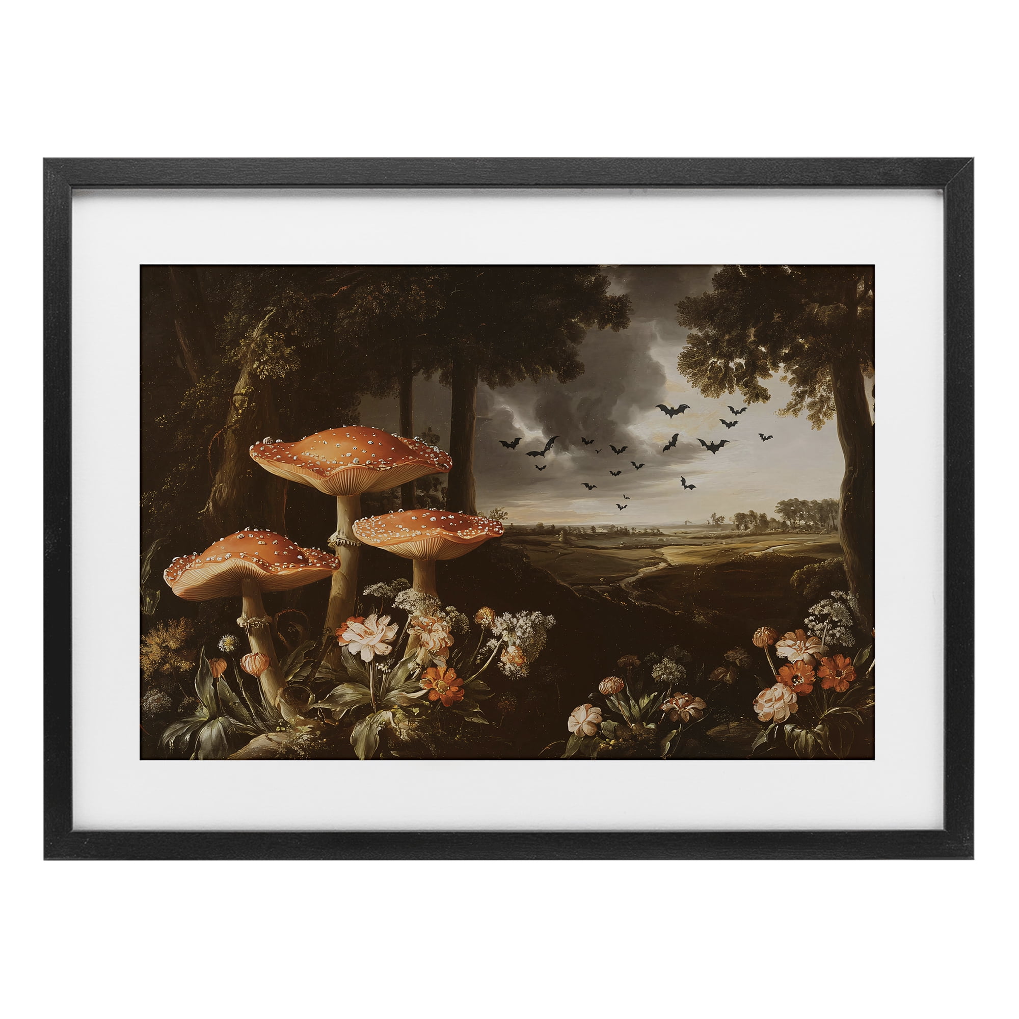 Stupell Industries Bats in Autumn Forest Black Framed Print Under Glass, design by Jacky Ngan