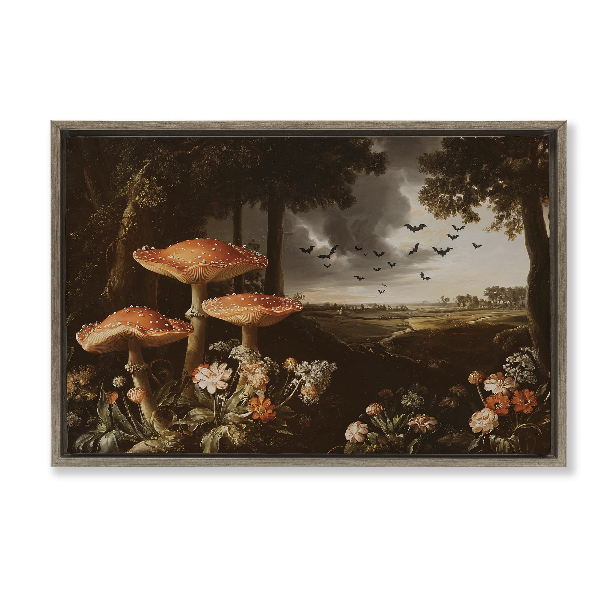 Stupell Industries Bats in Autumn Forest Brown Framed Floater Canvas Wall Art, design by Jacky Ngan