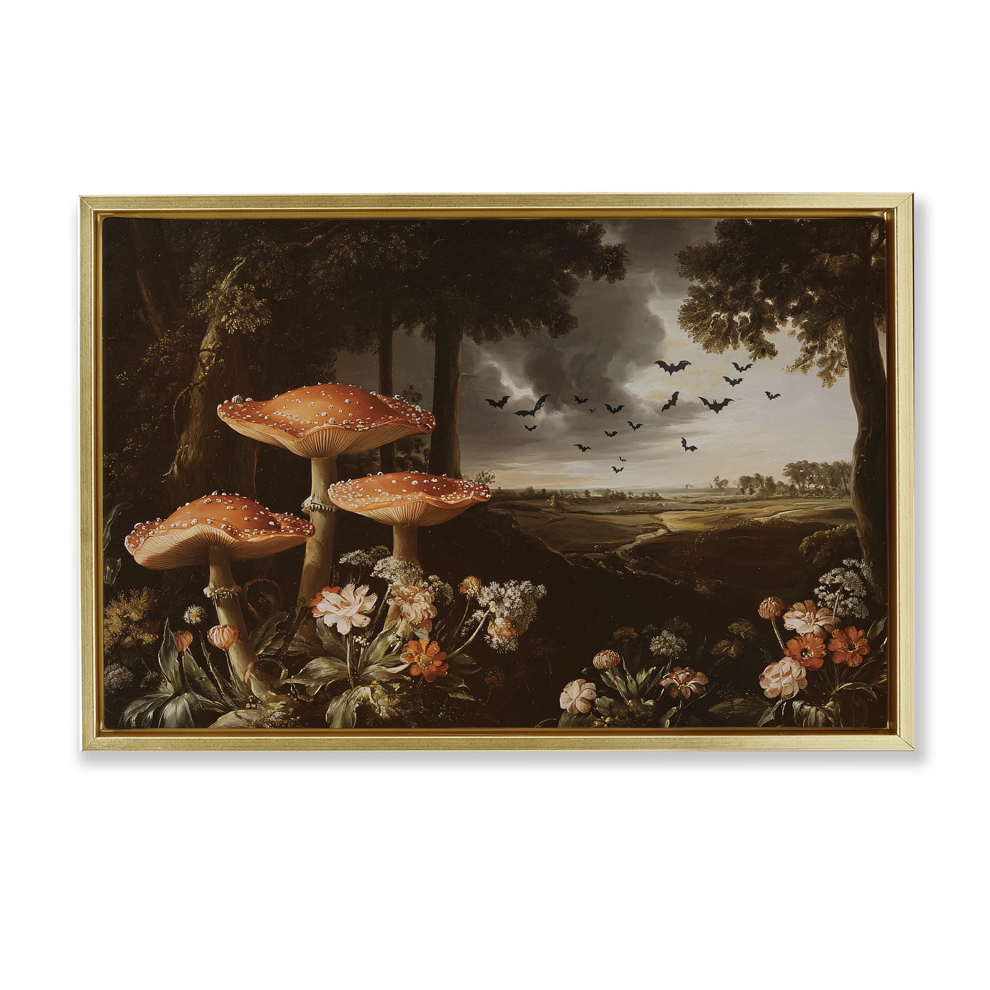 Stupell Industries Bats in Autumn Forest Gold Framed Floater Canvas Wall Art, design by Jacky Ngan