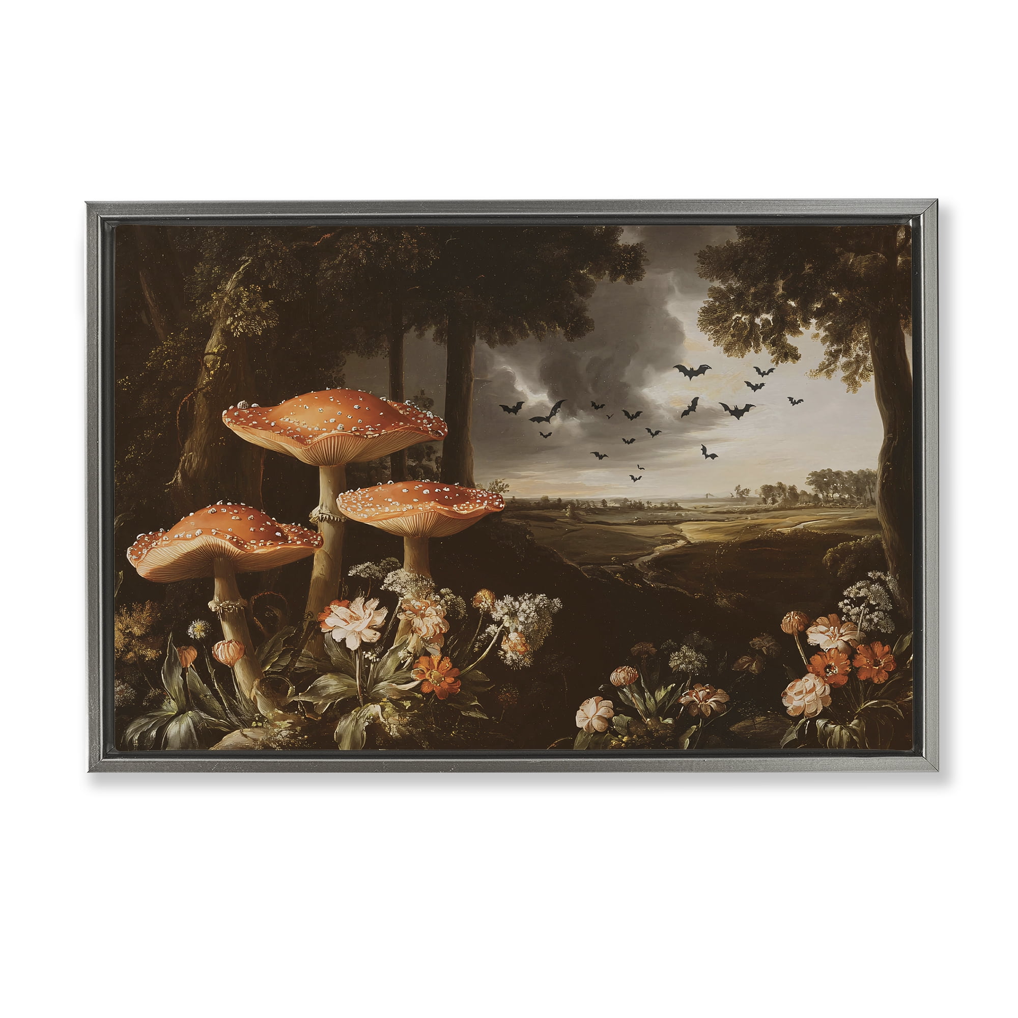Stupell Industries Bats in Autumn Forest Gray Framed Floater Canvas Wall Art, design by Jacky Ngan