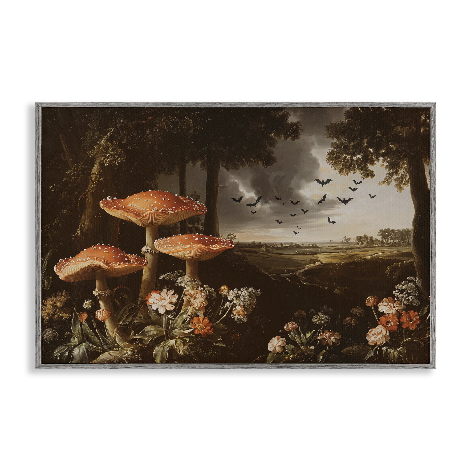 Stupell Industries Bats in Autumn Forest Gray Framed Giclee Art, design by Jacky Ngan