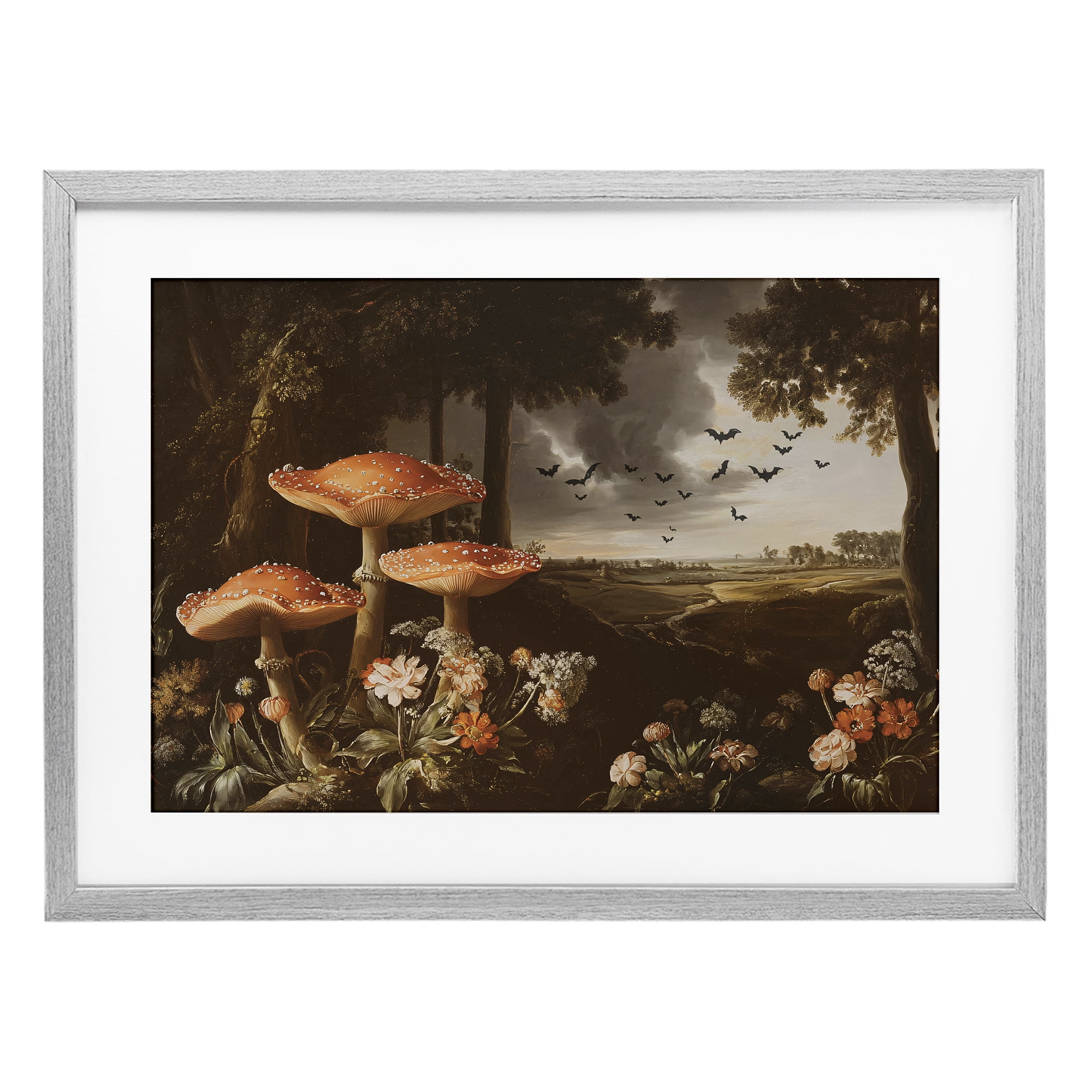 Stupell Industries Bats in Autumn Forest Gray Framed Print Under Glass, design by Jacky Ngan