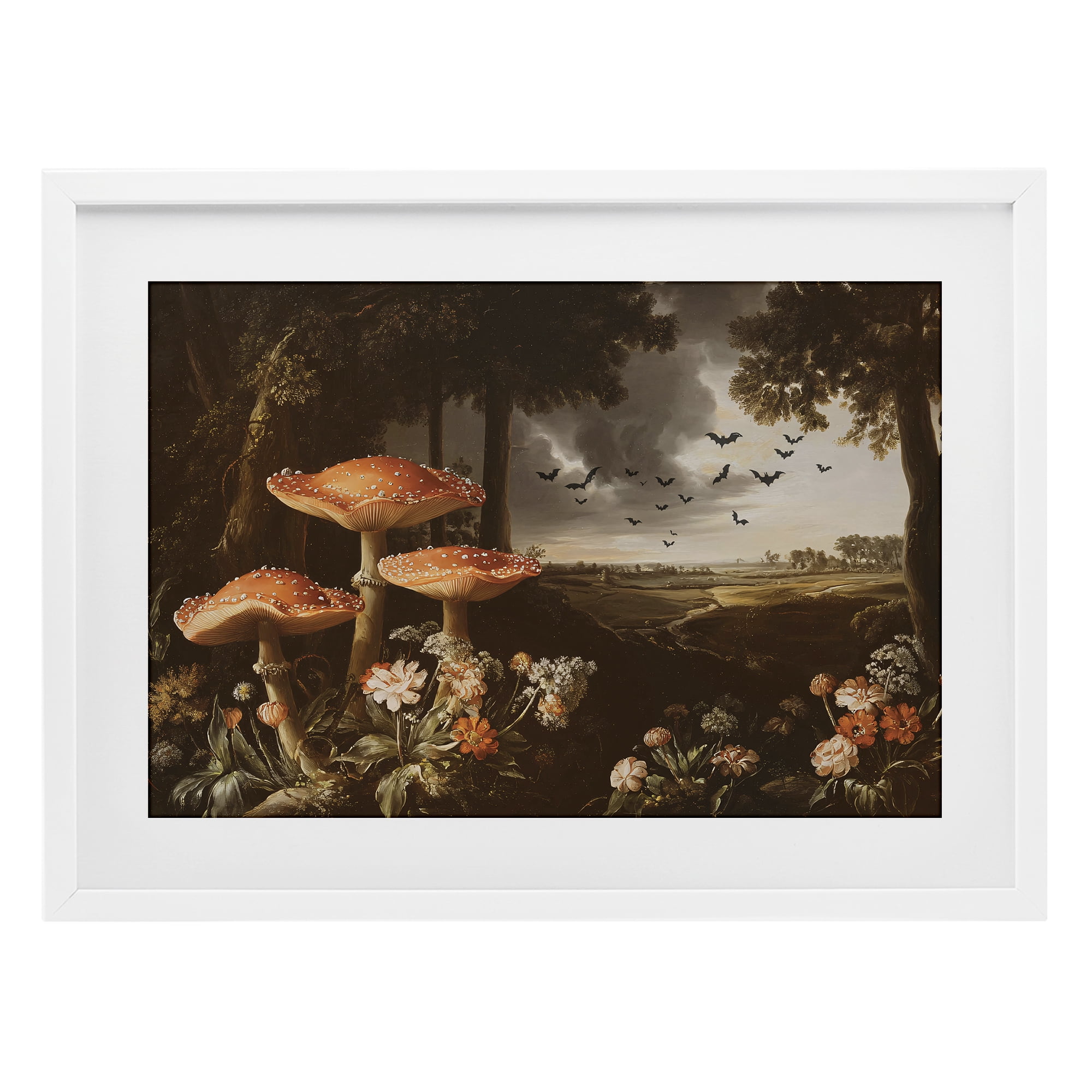 Stupell Industries Bats in Autumn Forest White Framed Print Under Glass, design by Jacky Ngan