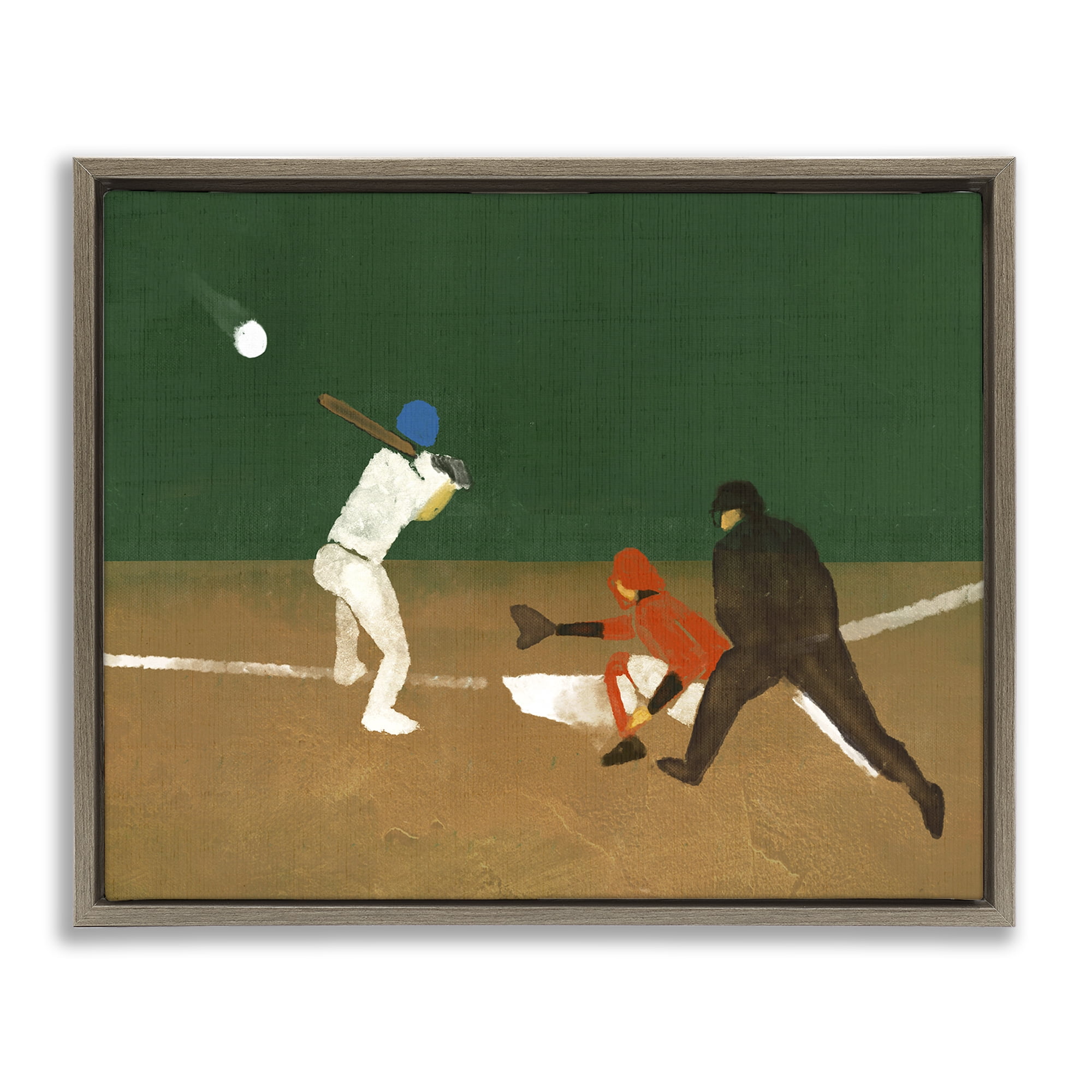 Stupell Industries Batting Baseball Players Sports Painting Brown Floater Framed Canvas Art Print Wall Art, 21 x 17