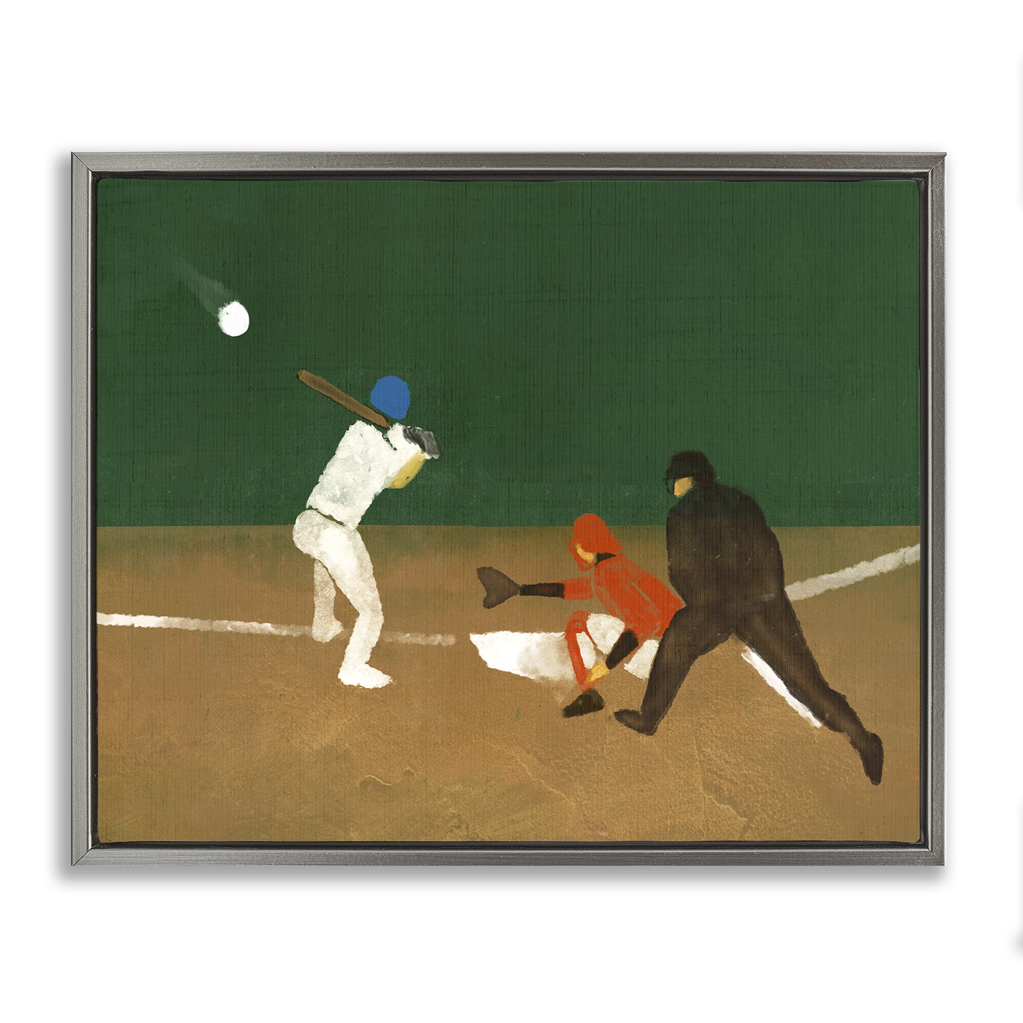 Stupell Industries Batting Baseball Players Sports Painting Gray Floater Framed Canvas Art Print Wall Art, 31 x 25