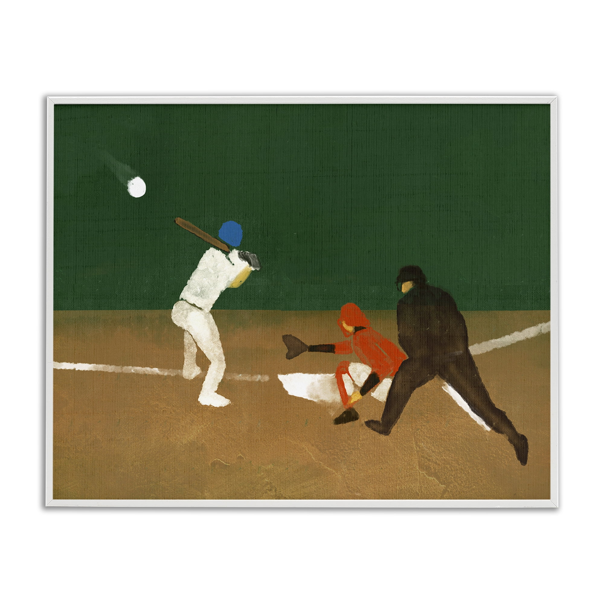 Stupell Industries Batting Baseball Players Sports Painting White Framed Art Print Wall Art, 14 x 11