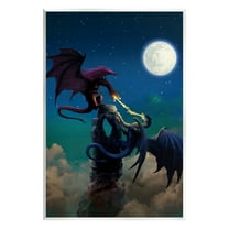Stupell Industries Battling Dragons at Night Fairy Tales & Fantasy Painting Unframed Art Print Wall Art, 10 x 15