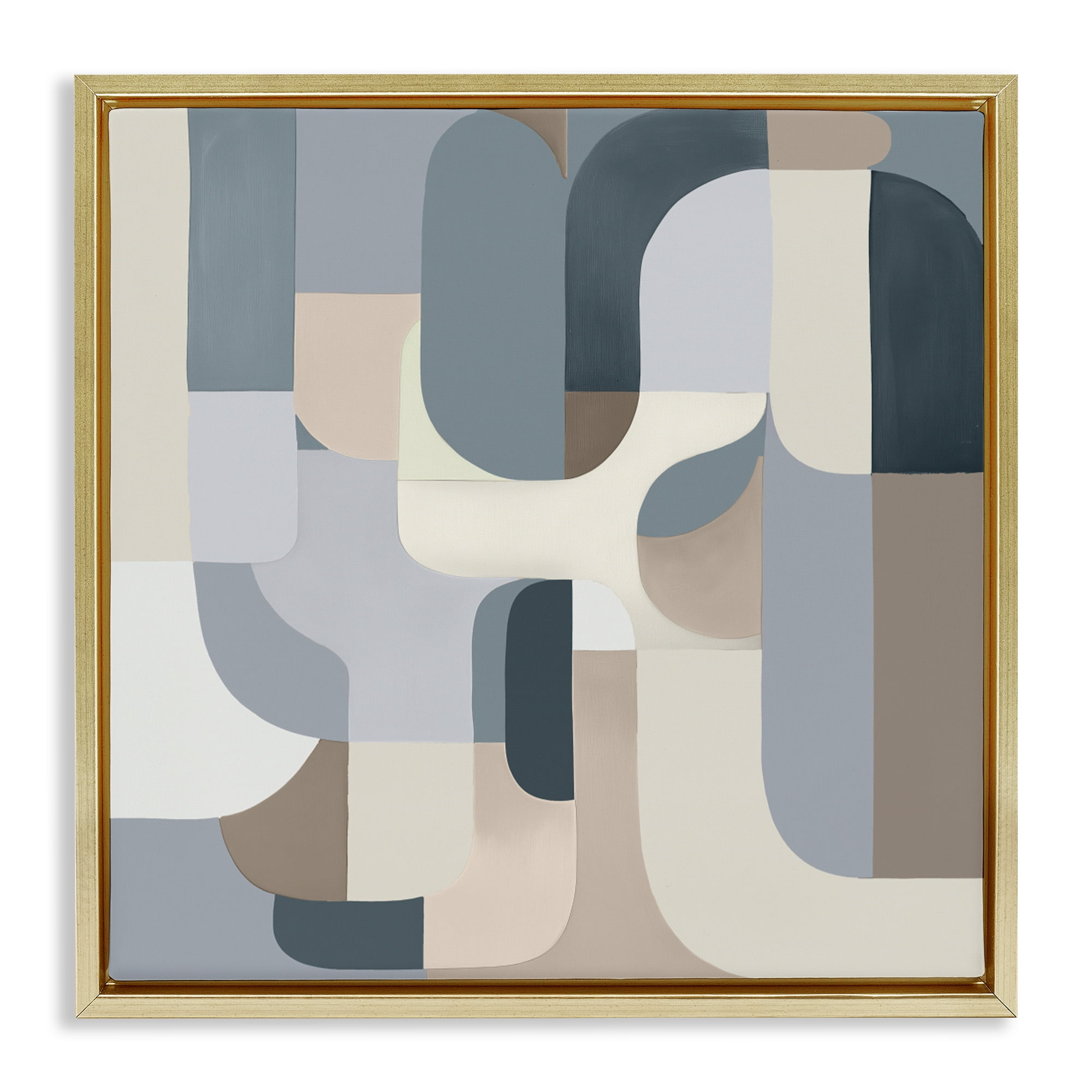 Stupell Industries Bauhaus Blue Curves Gold Framed Floater Canvas Wall Art, design by Annabelle Hall