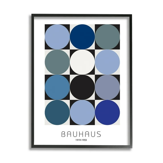 Stupell Industries Bauhaus Geometrical Circle Square Abstract Composition Blue Black Graphic Art Black Framed Art Print Wall Art, 24x30, by Design Fabrikken