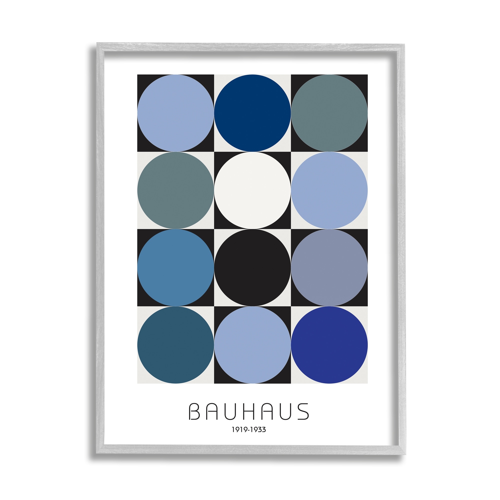 Stupell Industries Bauhaus Geometrical Circle Square Abstract Composition Blue Black Graphic Art Gray Framed Art Print Wall Art, 24x30, by Design Fabrikken