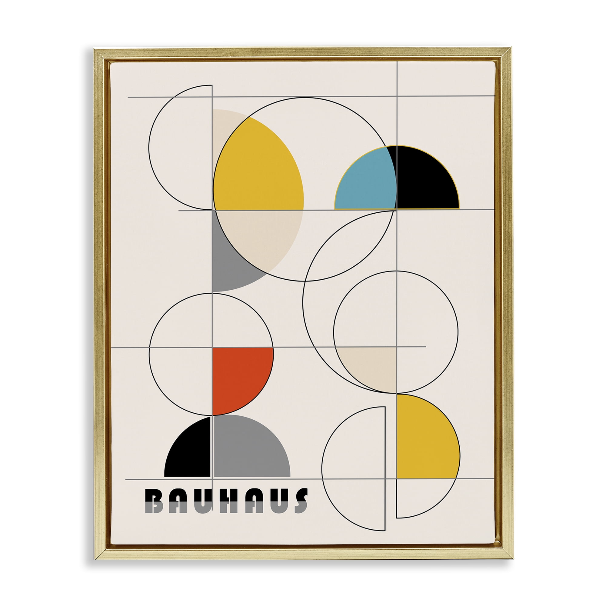 Stupell Industries Bauhaus Movement Geometrics Abstract Painting Gold Floater Framed Canvas Art Print Wall Art, 17 x 21