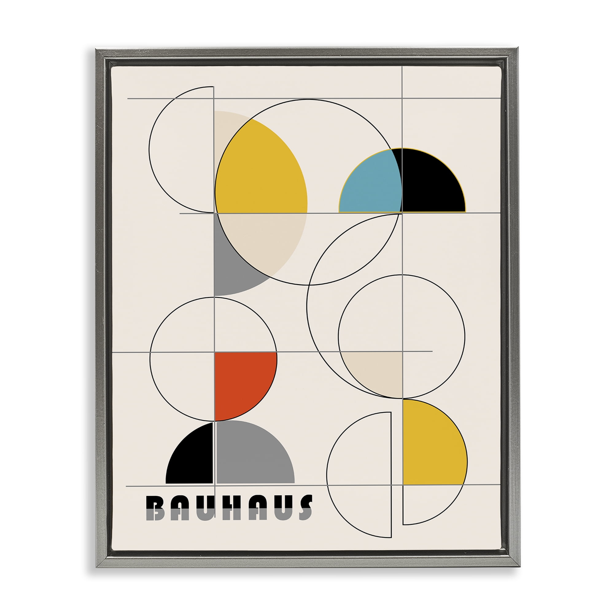 Stupell Industries Bauhaus Movement Geometrics Abstract Painting Gray Floater Framed Canvas Art Print Wall Art, 17 x 21
