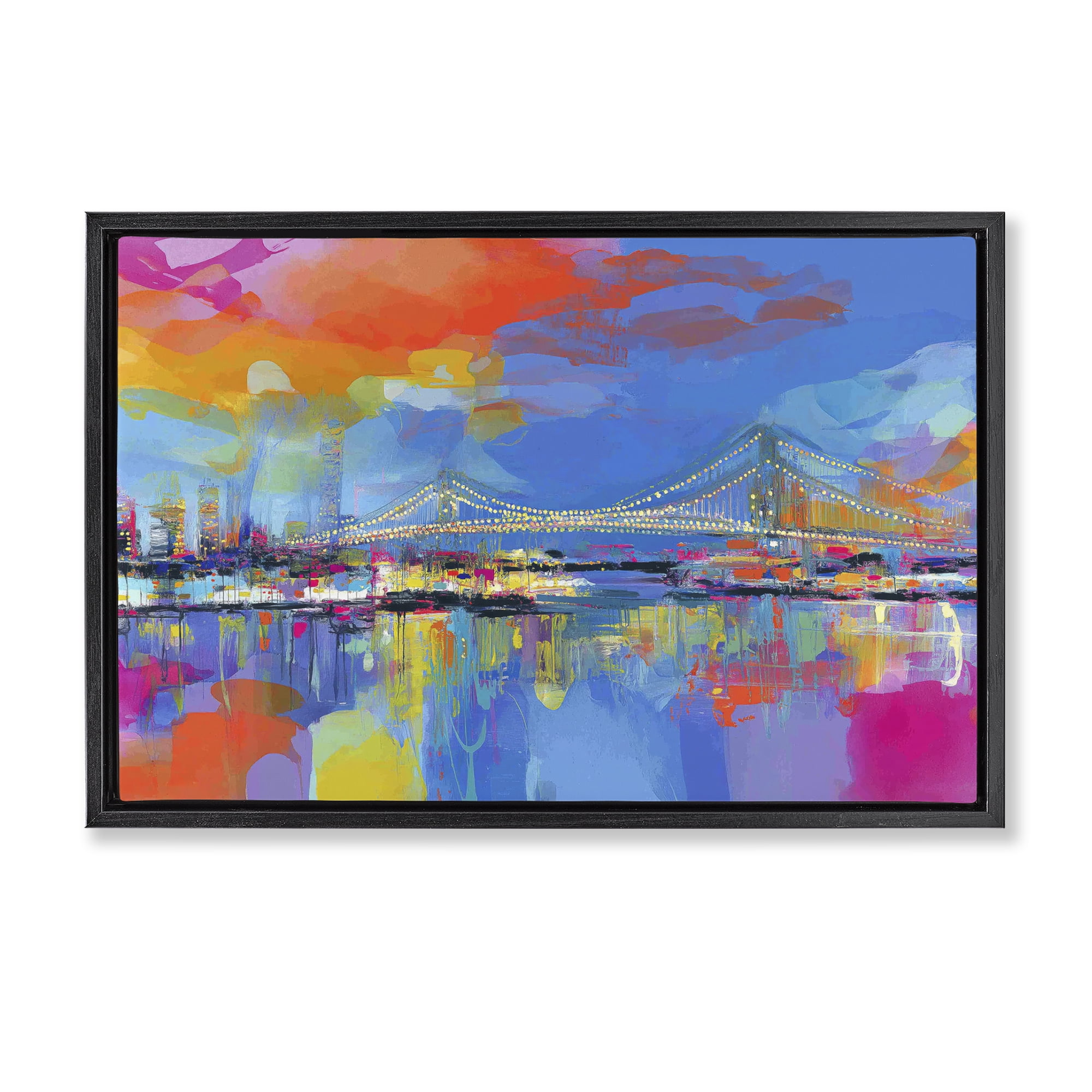 Stupell Industries Bay Bridge Aglow at Sunrise Black Framed Floater Canvas Wall Art, design by Chromatic Storm Studio